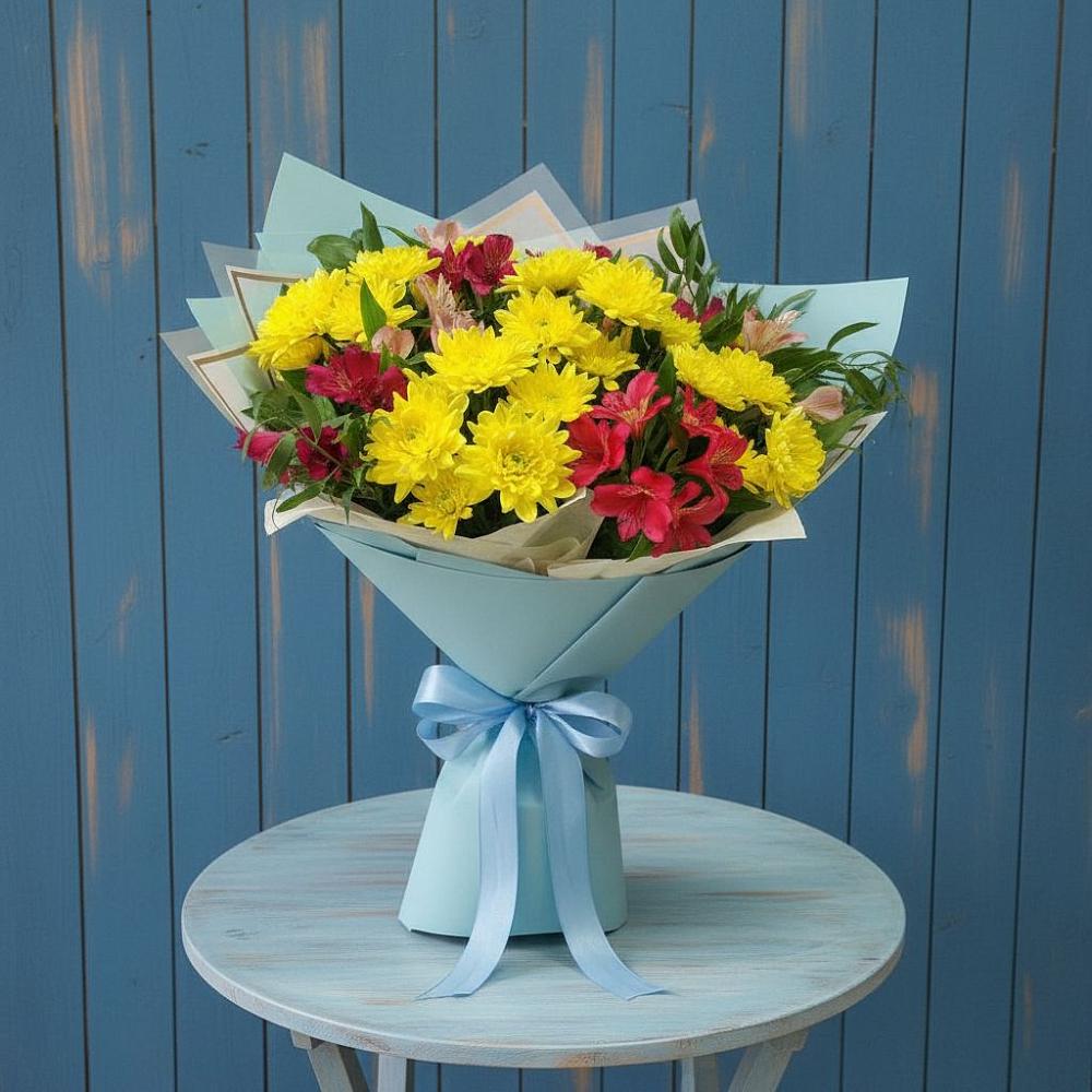 Букет цветов из: Альстромерии и Хризантемы в Белоозерский