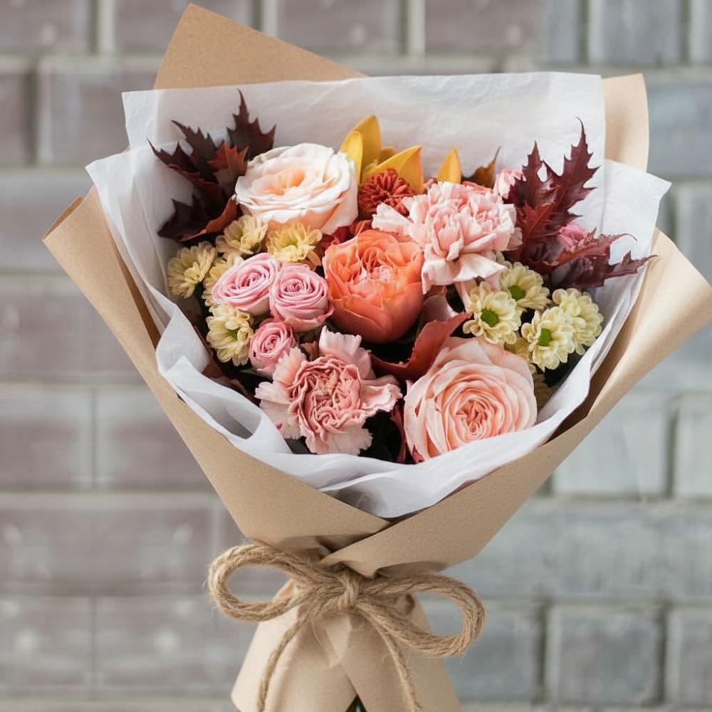 Букет цветов из: Гвоздики, Хризантемы и Розы в Белоозерский