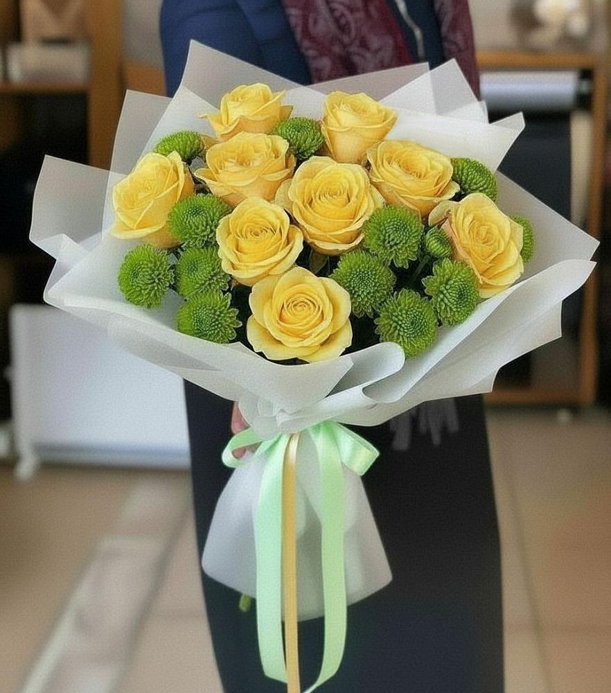 Букет цветов из: Хризантемы и Розы в Белоозерский