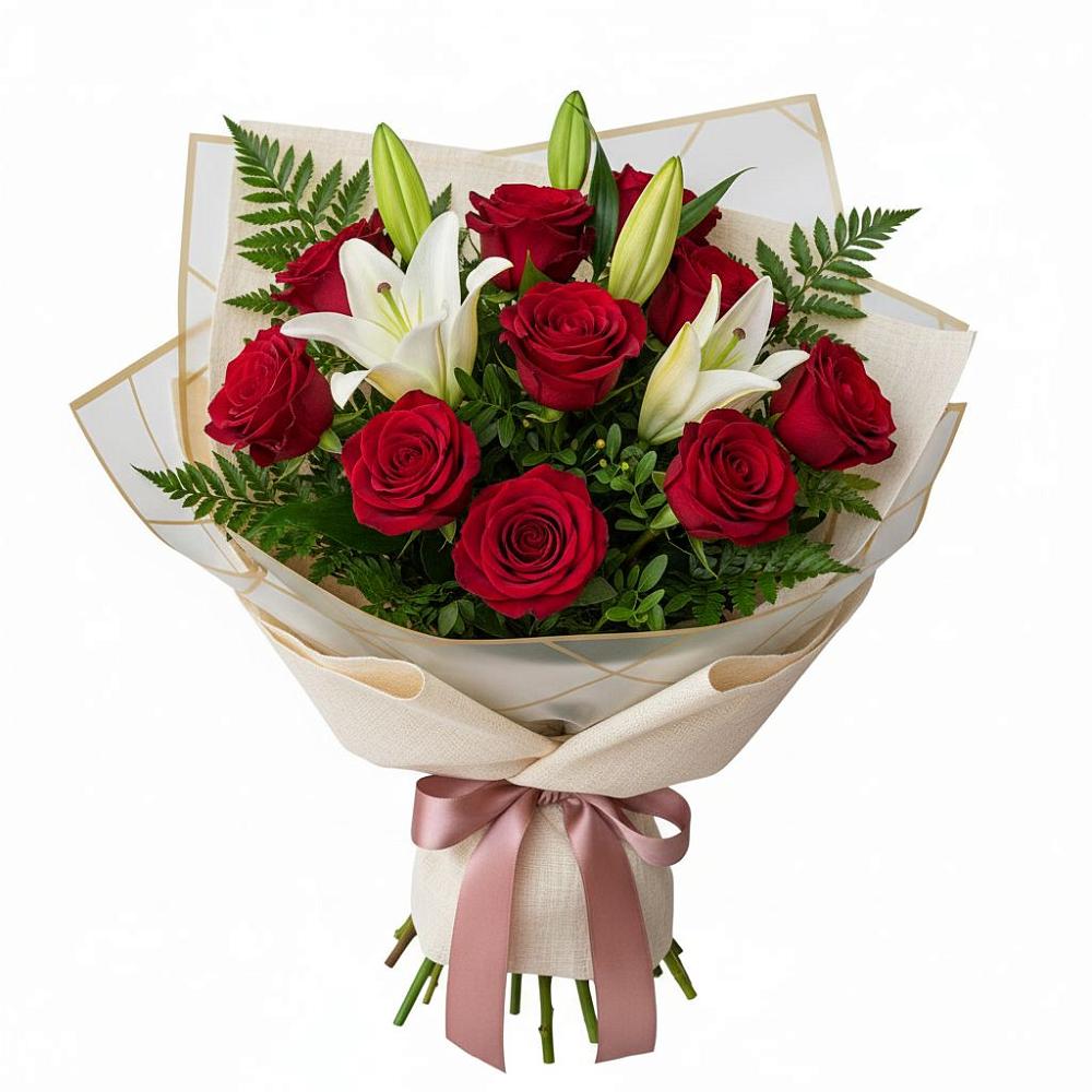 Букет цветов из: Лилии и Розы в Белоозерский