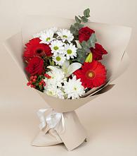Букет цветов из:  Розы, Хризантемы, Герберы и Лилии в Белоозерский
