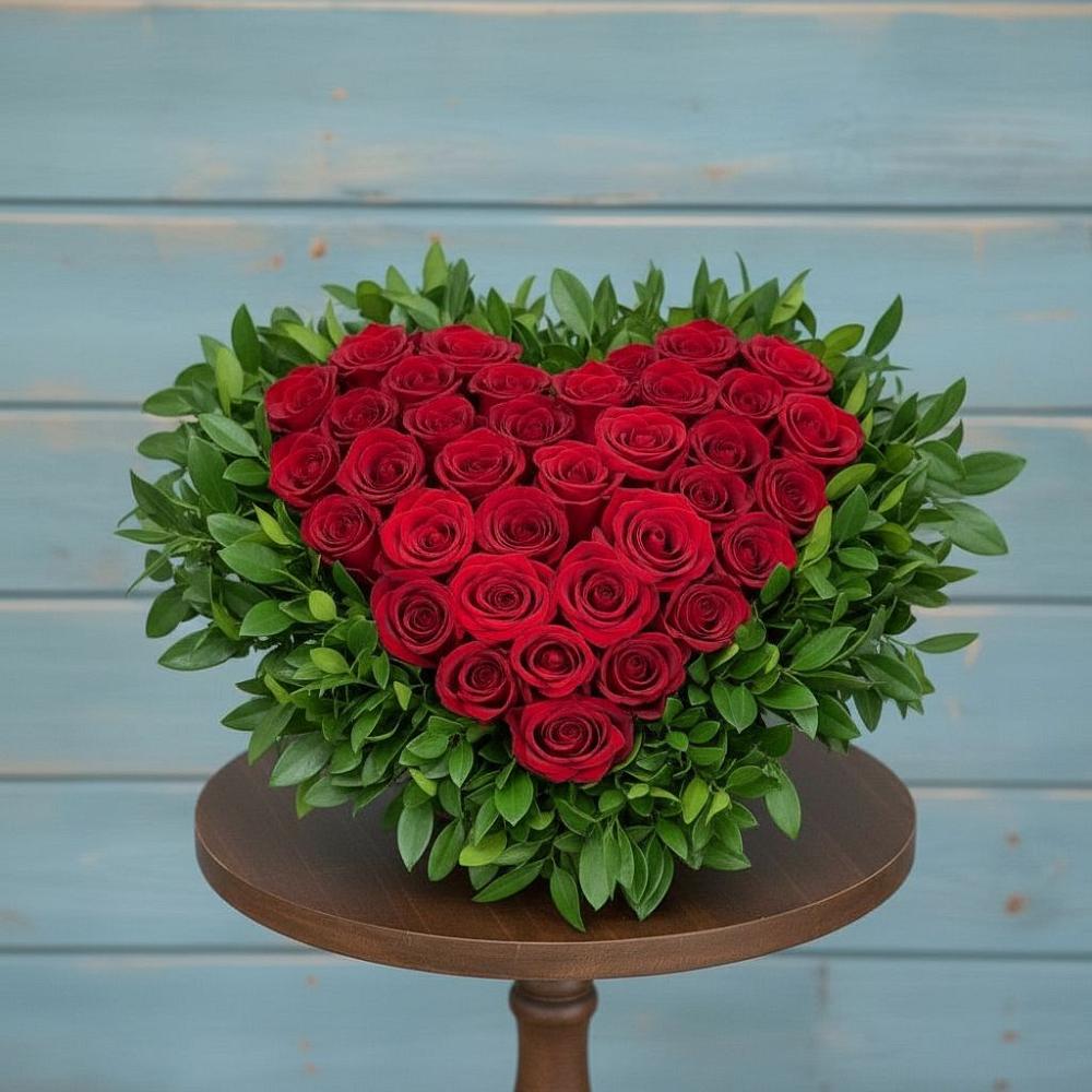 Цветочная композиция из Розы в виде сердца в Белоозерский