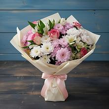 Букет цветов из:  Хризантемы, Альстромерии и Розы #REPLACE_PRED# Белоозерский