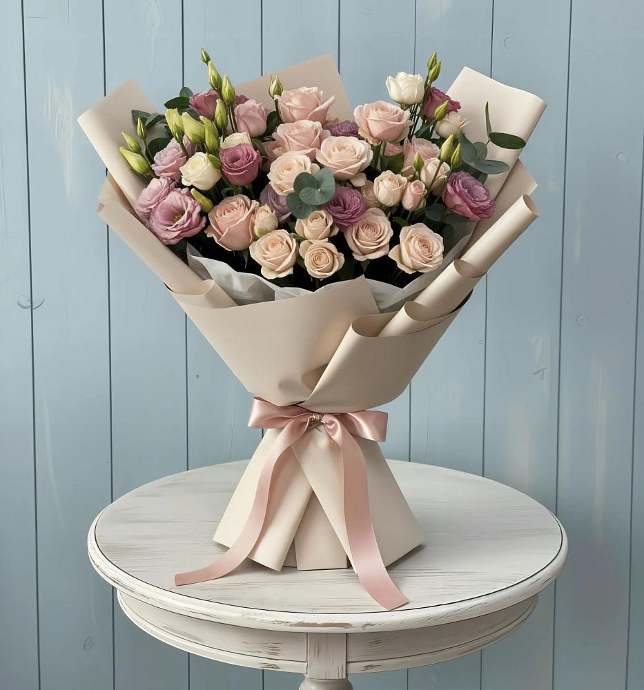 Букет цветов из: Розы и Лизиантусы в Белоозерский