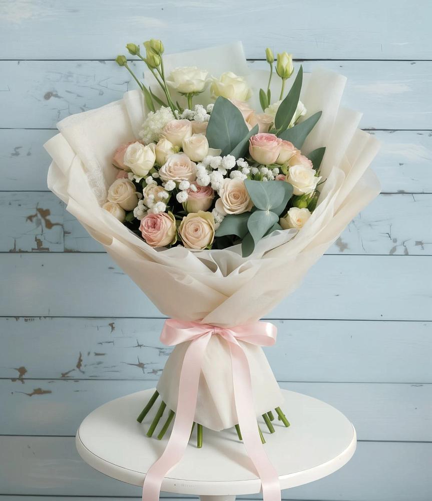 Букет цветов из: Розы и Лизиантусы в Белоозерский