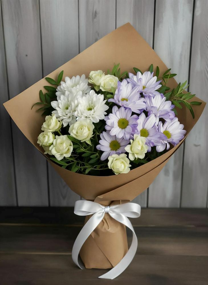 Букет цветов из: Хризантемы и Розы в Белоозерский